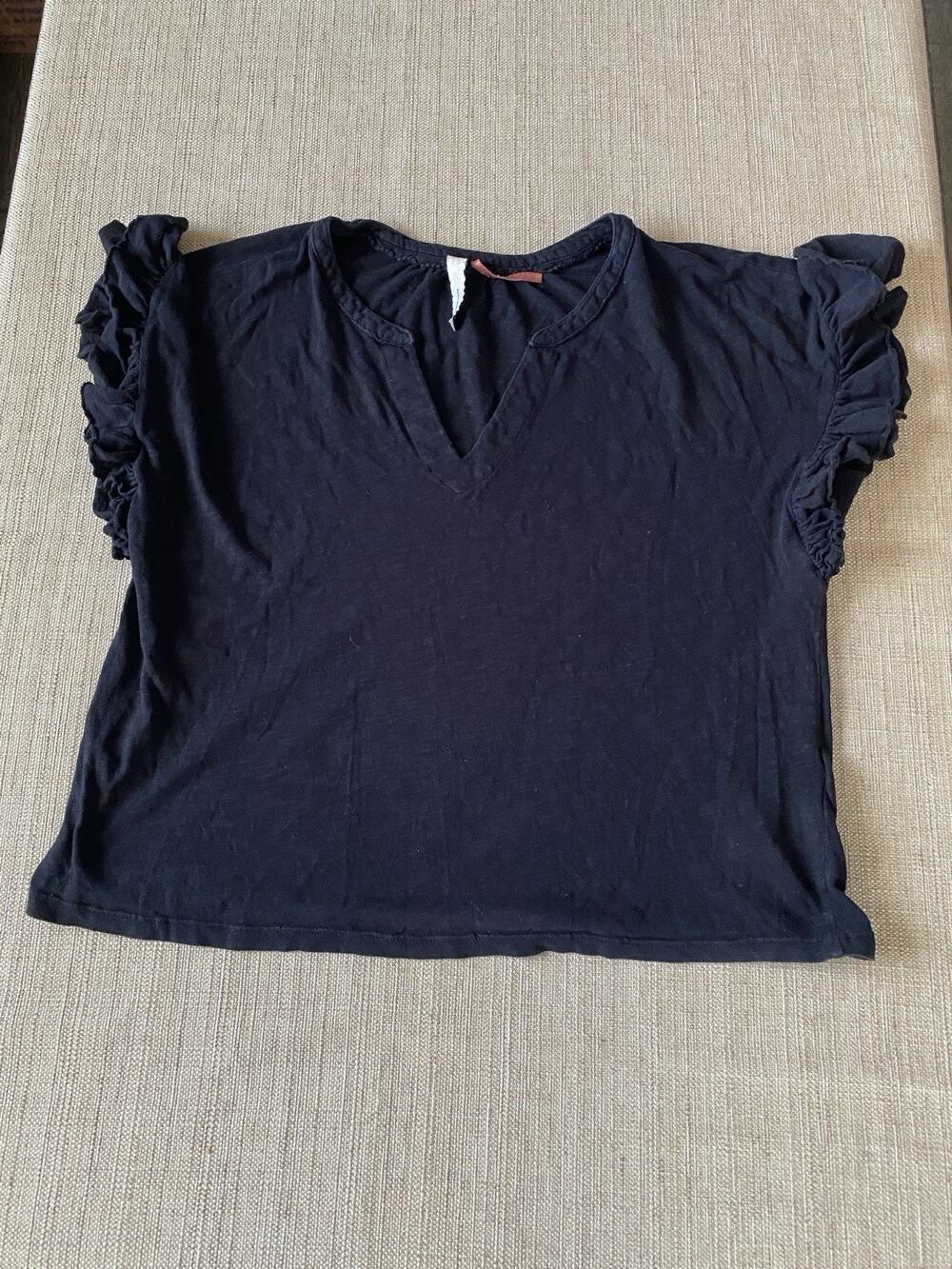 Pilcro Black Ruffle Sleeve Top Anthropologie Size M